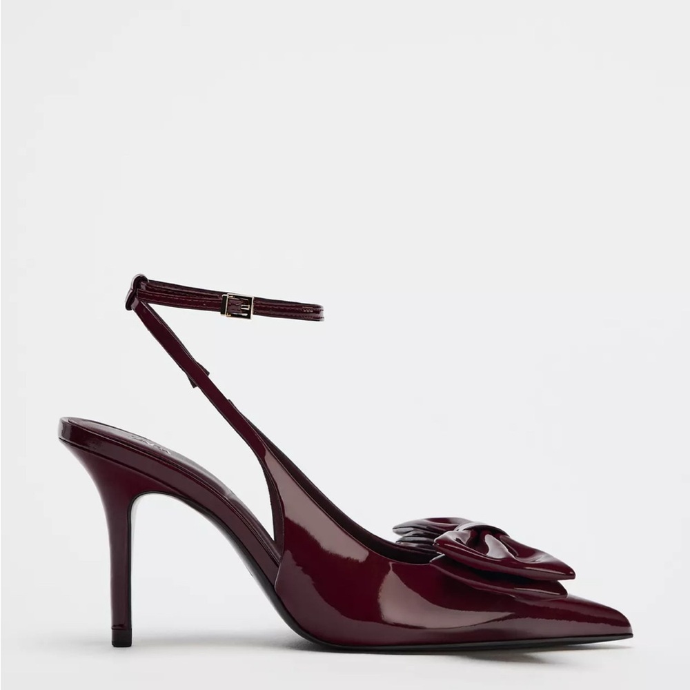 Zara Dark Red Patent Heels with Bow